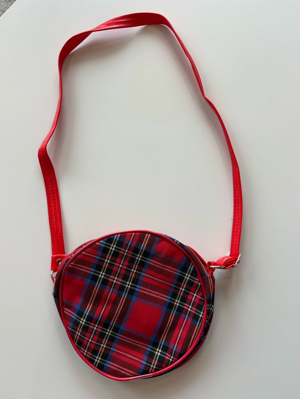 Red Plaid Round Crossbody Bag - Women